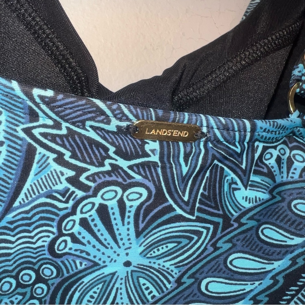 Lands End Swim Dress Women 16W Blue Black Paisley Slimming Underwire Bra - Picture 6 of 10
